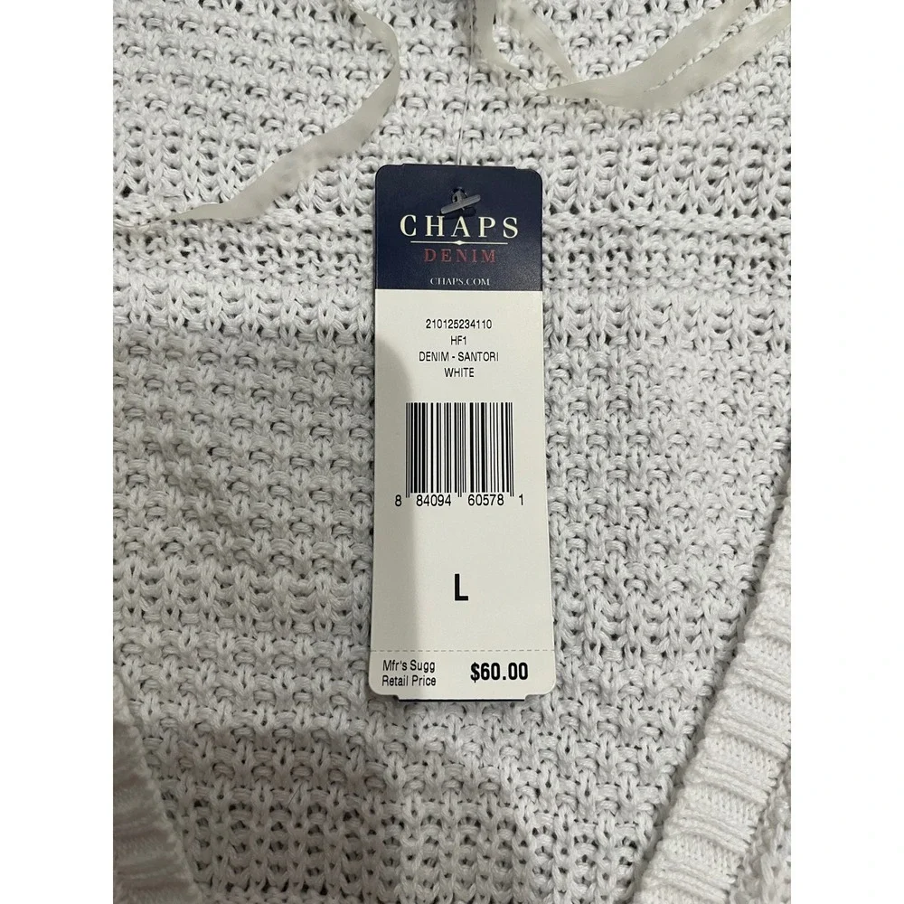 Chaps Denim Santorini White Knit Short Sleeve Button‎ Cardigan Sweater Large NWT